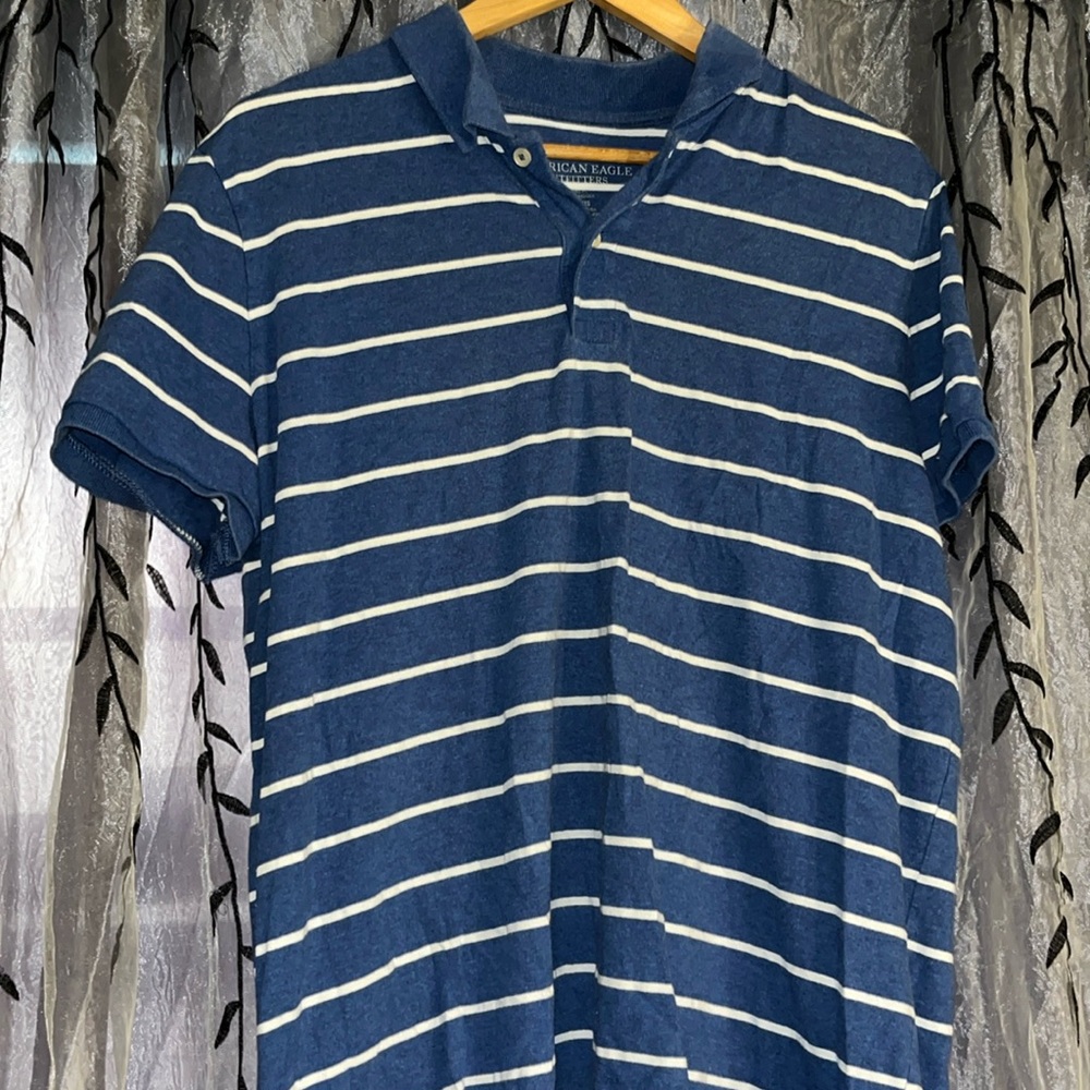 Blue and white collared American eagle outfitters t shirt